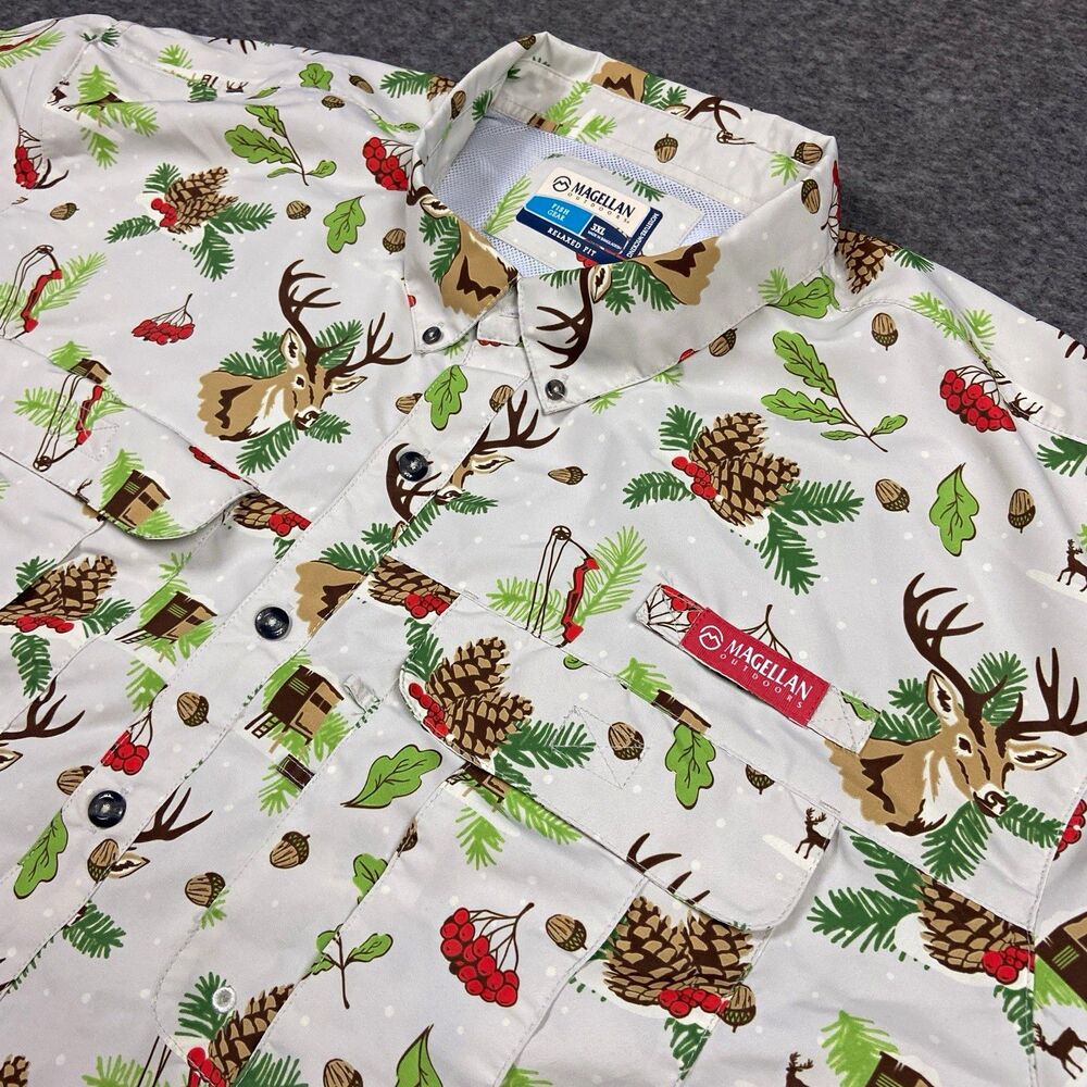 Magellan Outdoors Fish Gear Shirt Men's 3XL Deer Holiday Relaxed Button Down